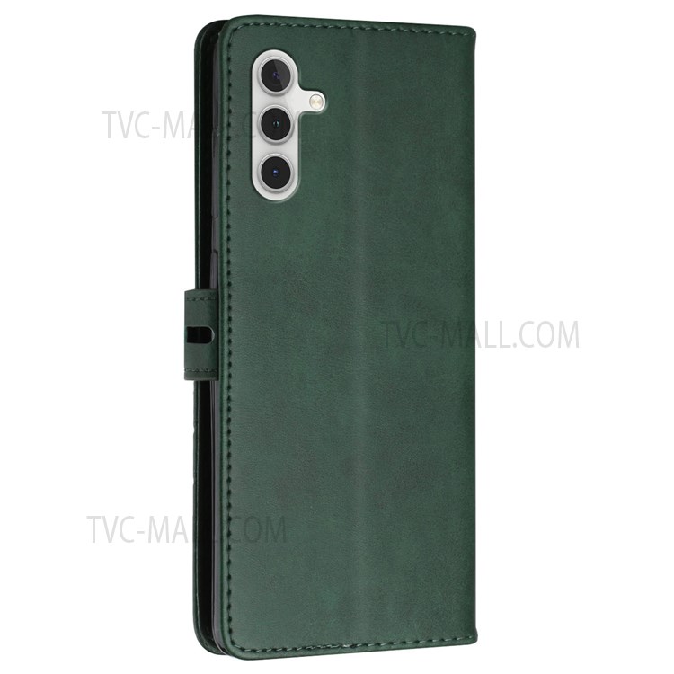 Stand Feature Solid Color PU Leather Wallet Phone Case Folio Flip Magnetic Cover with Strap for Samsung Galaxy A13 5G - Green-3