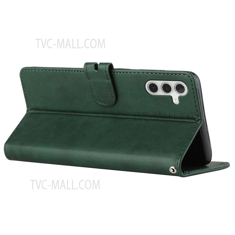 Stand Feature Solid Color PU Leather Wallet Phone Case Folio Flip Magnetic Cover with Strap for Samsung Galaxy A13 5G - Green-4