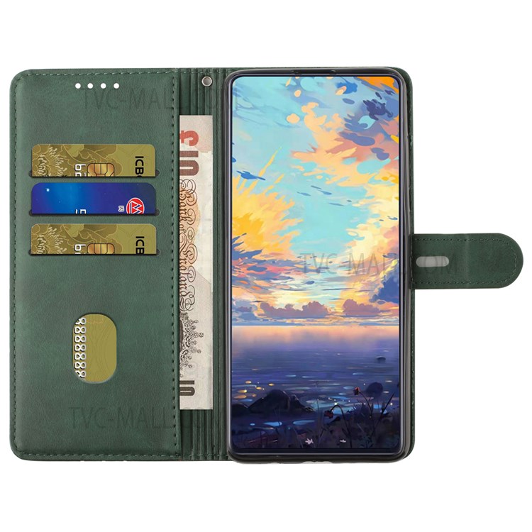 Stand Feature Solid Color PU Leather Wallet Phone Case Folio Flip Magnetic Cover with Strap for Samsung Galaxy A13 5G - Green-5