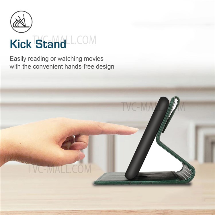Stand Feature Solid Color PU Leather Wallet Phone Case Folio Flip Magnetic Cover with Strap for Samsung Galaxy A13 5G - Green-6