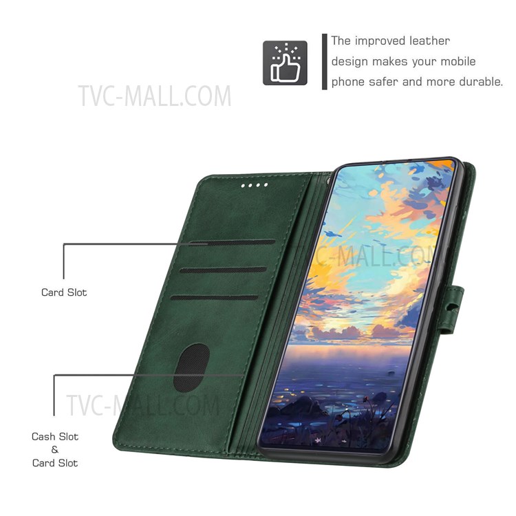 Stand Feature Solid Color PU Leather Wallet Phone Case Folio Flip Magnetic Cover with Strap for Samsung Galaxy A13 5G - Green-7