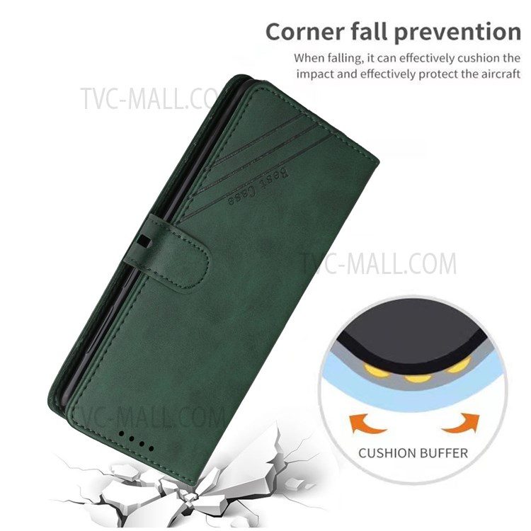 Stand Feature Solid Color PU Leather Wallet Phone Case Folio Flip Magnetic Cover with Strap for Samsung Galaxy A13 5G - Green-9