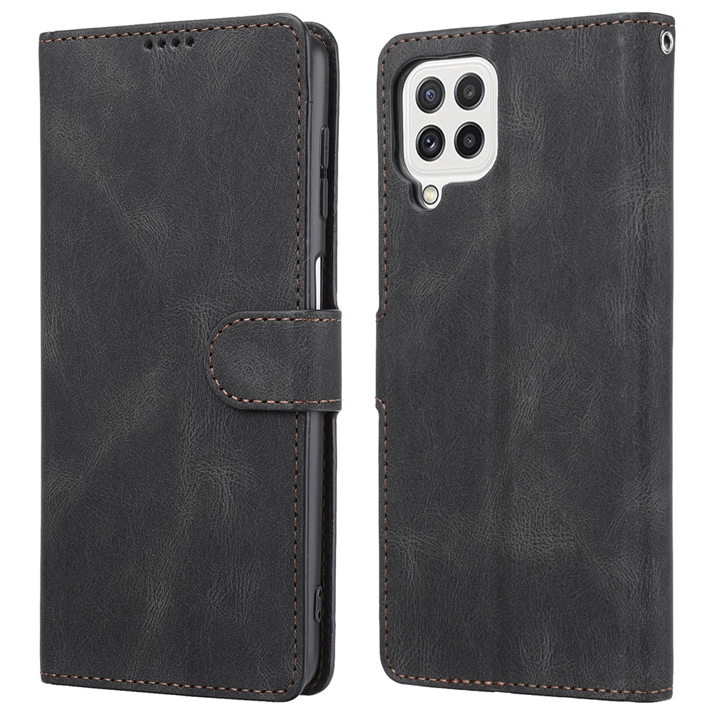 Classic Style PU Leather Flip Folio Case Wallet Stand Magnetic Protective Cover with Strap for Samsung Galaxy A22 4G (EU Version) / M32 (Global Version) - Black-1