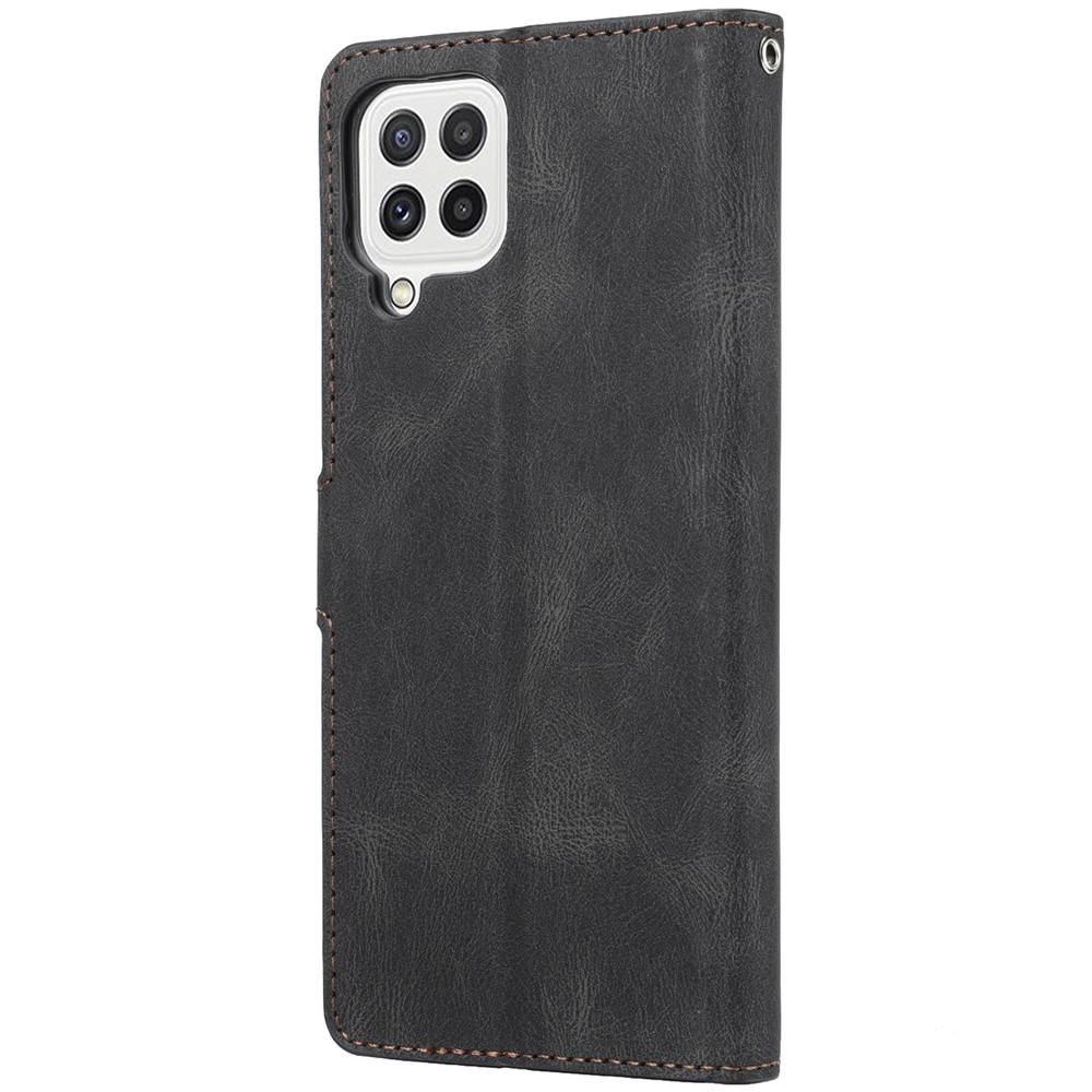 Classic Style PU Leather Flip Folio Case Wallet Stand Magnetic Protective Cover with Strap for Samsung Galaxy A22 4G (EU Version) / M32 (Global Version) - Black-3