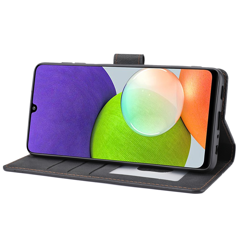 Classic Style PU Leather Flip Folio Case Wallet Stand Magnetic Protective Cover with Strap for Samsung Galaxy A22 4G (EU Version) / M32 (Global Version) - Black-4