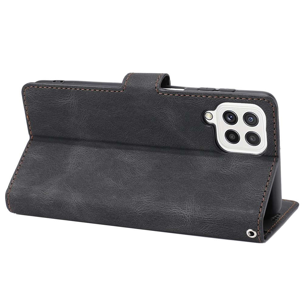 Classic Style PU Leather Flip Folio Case Wallet Stand Magnetic Protective Cover with Strap for Samsung Galaxy A22 4G (EU Version) / M32 (Global Version) - Black-5