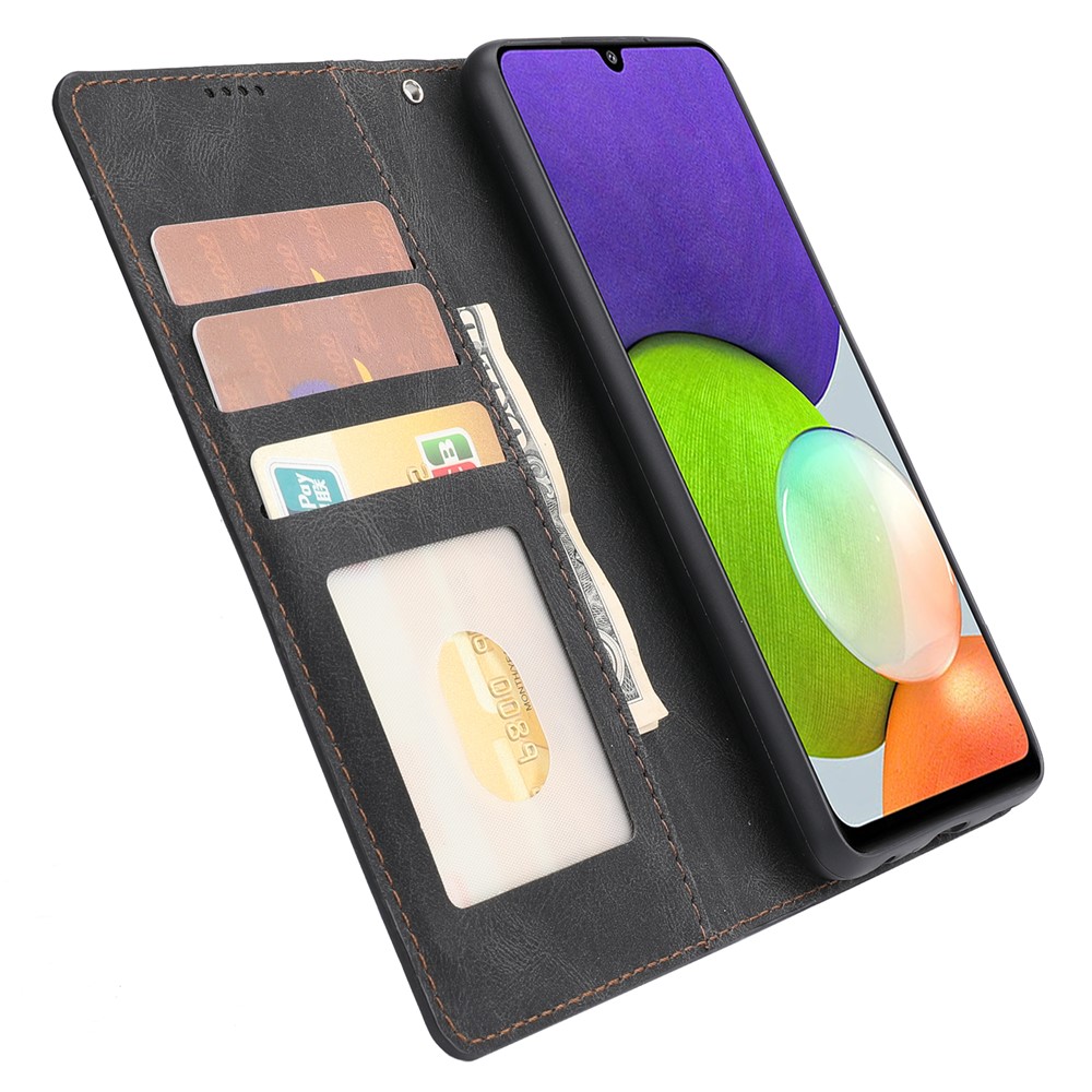 Classic Style PU Leather Flip Folio Case Wallet Stand Magnetic Protective Cover with Strap for Samsung Galaxy A22 4G (EU Version) / M32 (Global Version) - Black-6