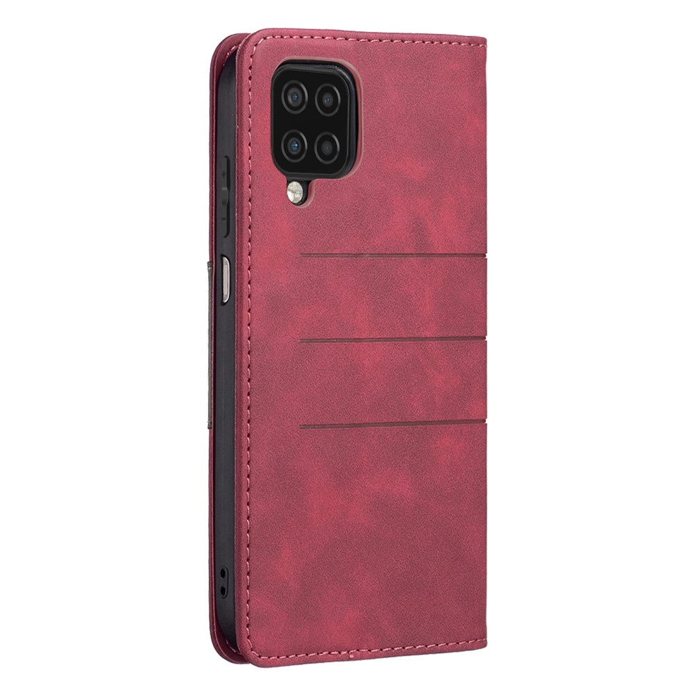 BINFEN COLOR Phone Protection Covering Magnetic Bi-color Flip Wallet Function Stand Design TPU+PU Leather Phone Case for Samsung Galaxy A12 - Red-5
