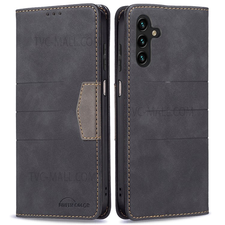 BINFEN COLOR Auto-absorbed Flip Phone Case Compatible for Samsung Galaxy A13 5G Wallet Function Stand Design TPU+PU Leather Phone Shell - Black-1