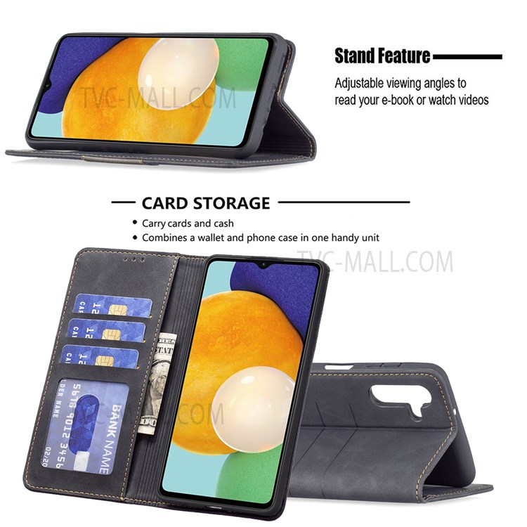 BINFEN COLOR Auto-absorbed Flip Phone Case Compatible for Samsung Galaxy A13 5G Wallet Function Stand Design TPU+PU Leather Phone Shell - Black-2