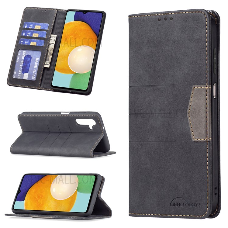 BINFEN COLOR Auto-absorbed Flip Phone Case Compatible for Samsung Galaxy A13 5G Wallet Function Stand Design TPU+PU Leather Phone Shell - Black-8
