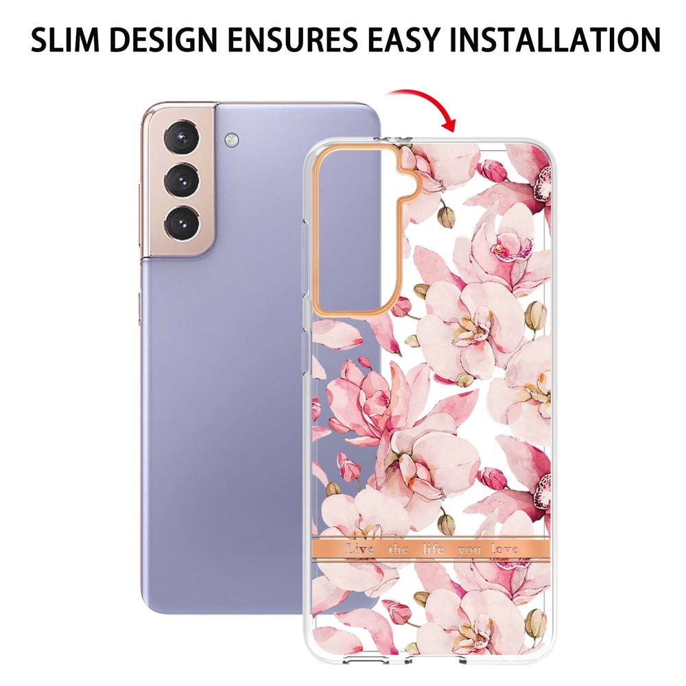 Stylish Flower Letter Design Anti-scratch IML IMD Electroplating TPU Phone Case for Samsung Galaxy S21+ 5G - HC005 Pink Gardenia-5