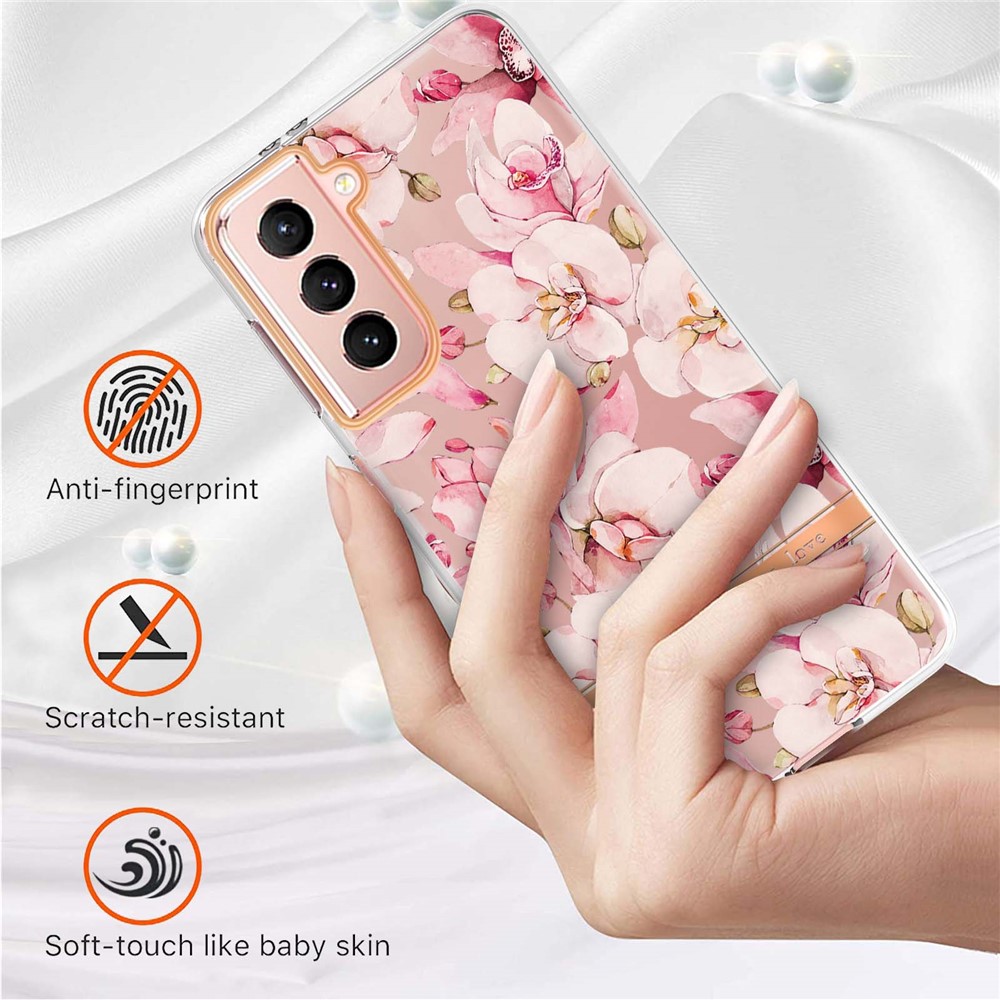 IML IMD Fashionable Mobile Phone Cover Flower Letter Design Anti-scratch Electroplating TPU Phone Case for Samsung Galaxy S21 5G - HC005 Pink Gardenia-2