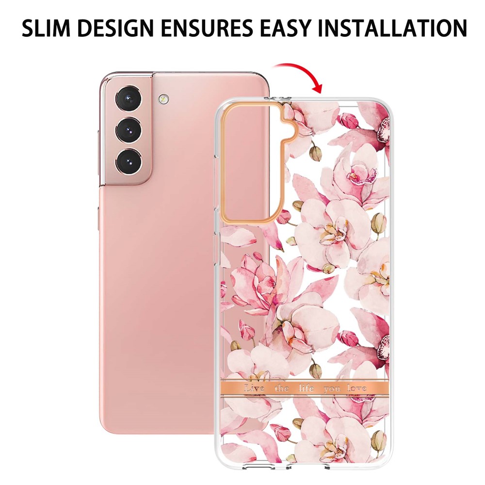 IML IMD Fashionable Mobile Phone Cover Flower Letter Design Anti-scratch Electroplating TPU Phone Case for Samsung Galaxy S21 5G - HC005 Pink Gardenia-5