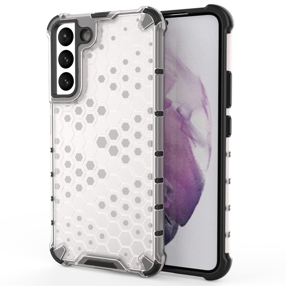 Scratch-resistant Honeycomb Pattern TPU + PC Phone Cover Shock-proof Protective Case for Samsung Galaxy S22 Plus - Grey-1