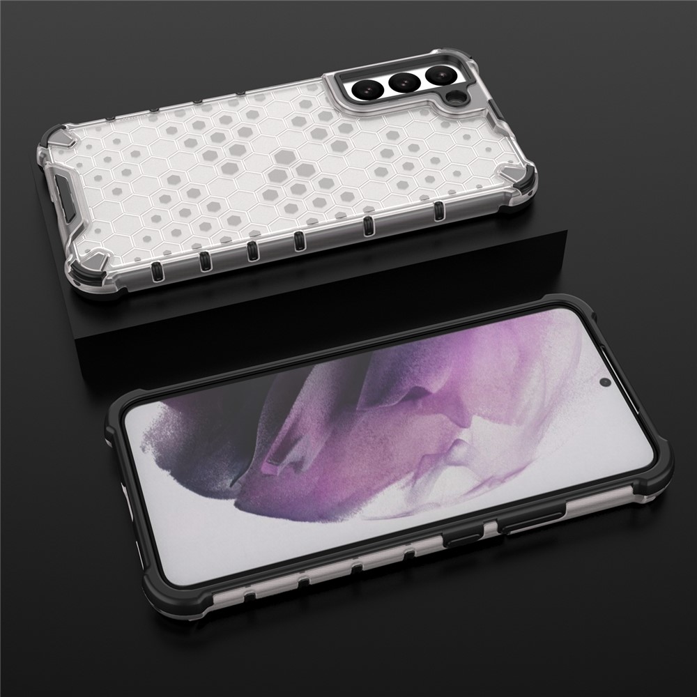 Scratch-resistant Honeycomb Pattern TPU + PC Phone Cover Shock-proof Protective Case for Samsung Galaxy S22 Plus - Grey-3