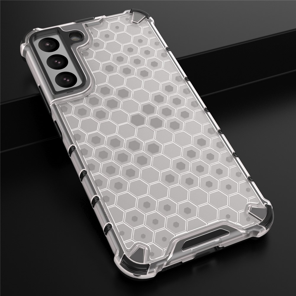 Scratch-resistant Honeycomb Pattern TPU + PC Phone Cover Shock-proof Protective Case for Samsung Galaxy S22 Plus - Grey-4