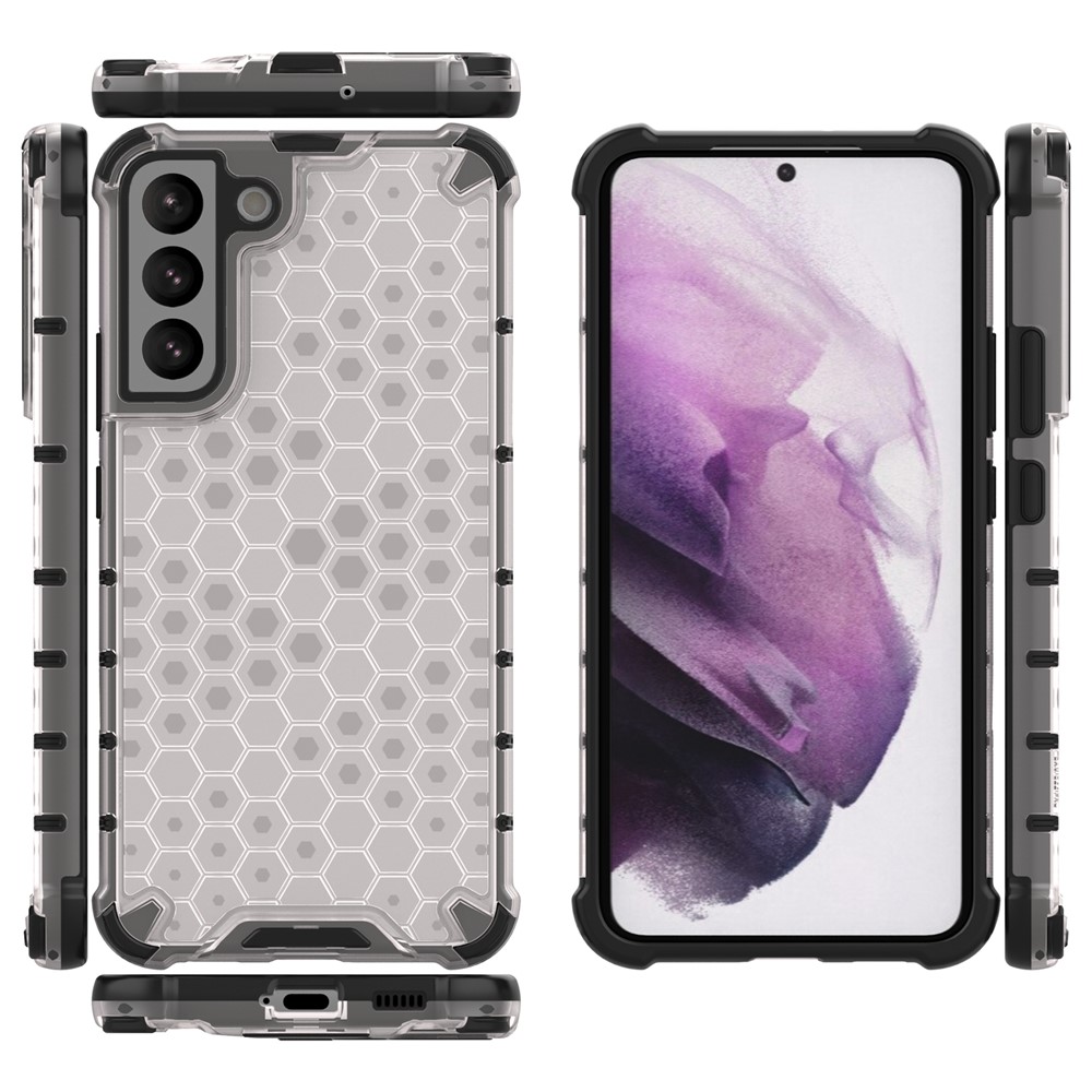 Scratch-resistant Honeycomb Pattern TPU + PC Phone Cover Shock-proof Protective Case for Samsung Galaxy S22 Plus - Grey-5