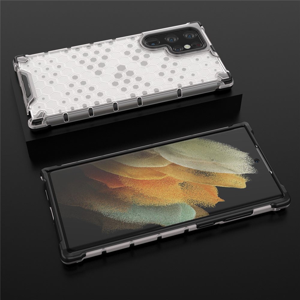 Honeycomb Pattern TPU + PC Hybrid Phone Cover Shock-proof Protective Case for Samsung Galaxy S22 Ultra - Grey-3