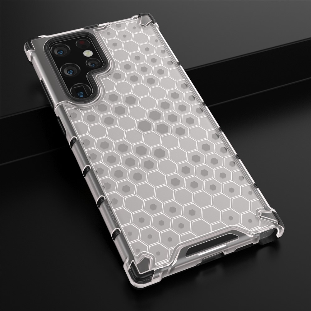 Honeycomb Pattern TPU + PC Hybrid Phone Cover Shock-proof Protective Case for Samsung Galaxy S22 Ultra - Grey-4