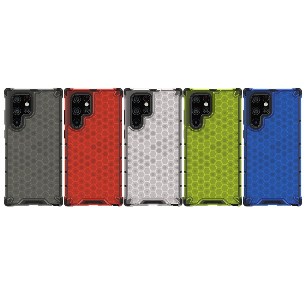 Honeycomb Pattern TPU + PC Hybrid Phone Cover Shock-proof Protective Case for Samsung Galaxy S22 Ultra - Grey-6