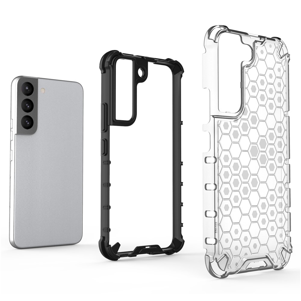 Fall-proof Honeycomb Pattern TPU + PC Phone Cover Protective Back Case for Samsung Galaxy S22 - Grey-2
