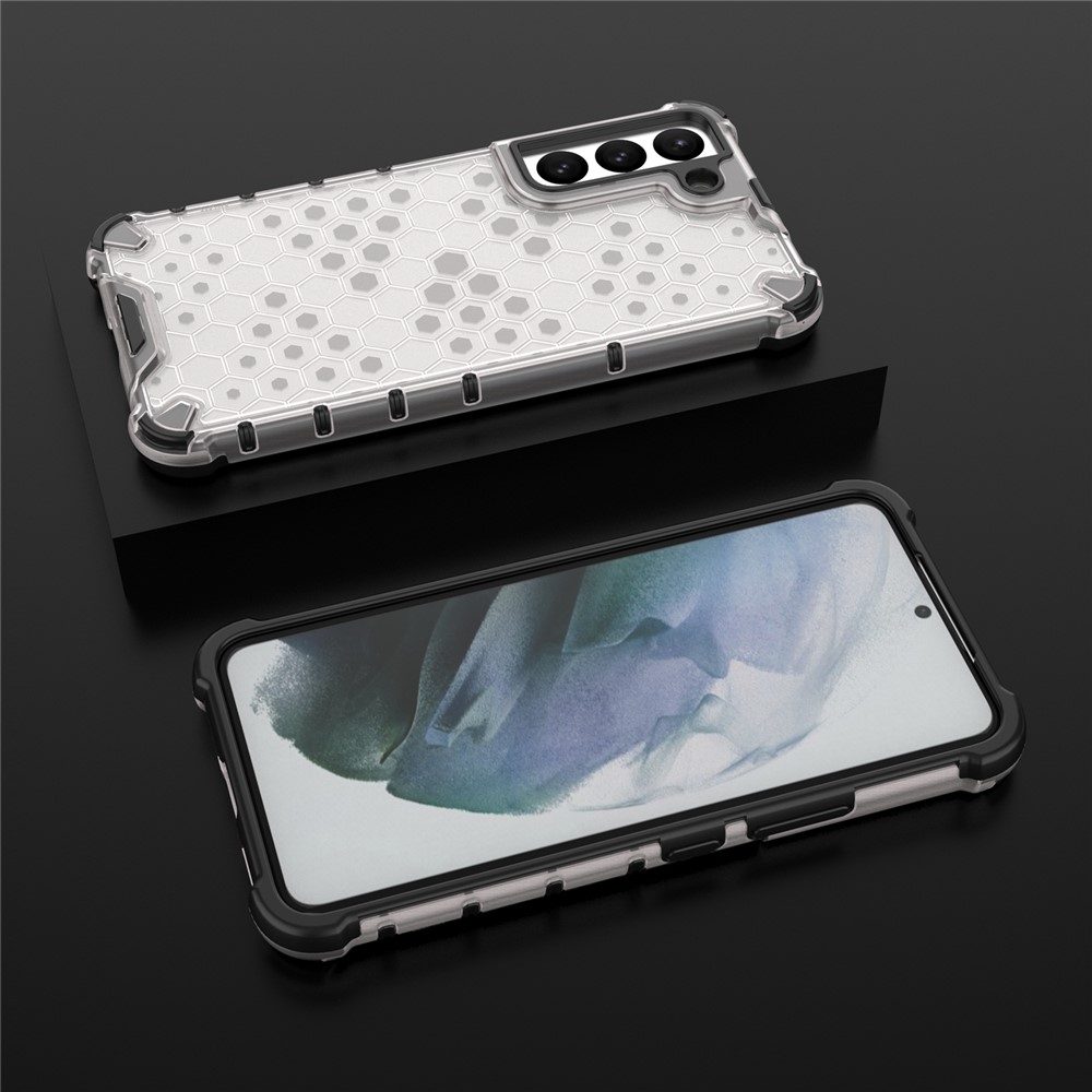 Fall-proof Honeycomb Pattern TPU + PC Phone Cover Protective Back Case for Samsung Galaxy S22 - Grey-3