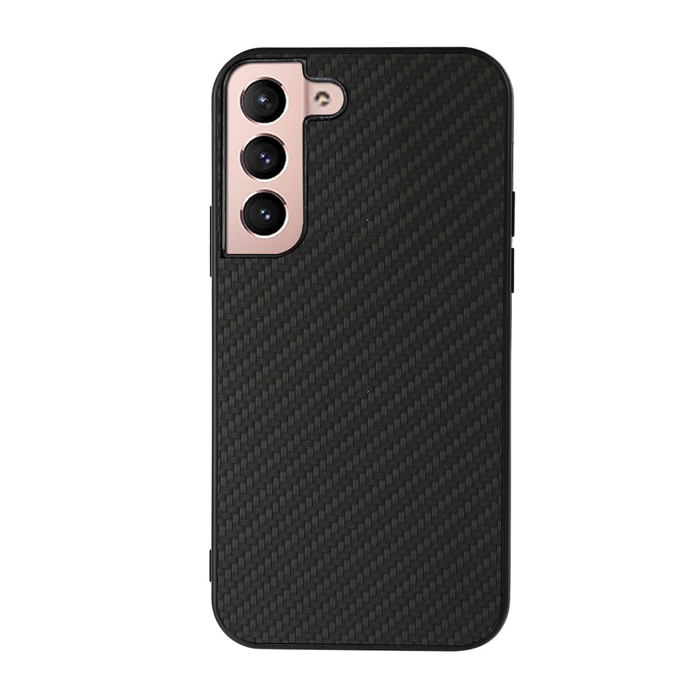Carbon Fiber Texture Phone Case PU Leather Coated PC + TPU Hybrid Cover for Samsung Galaxy S22 Plus - Black-1
