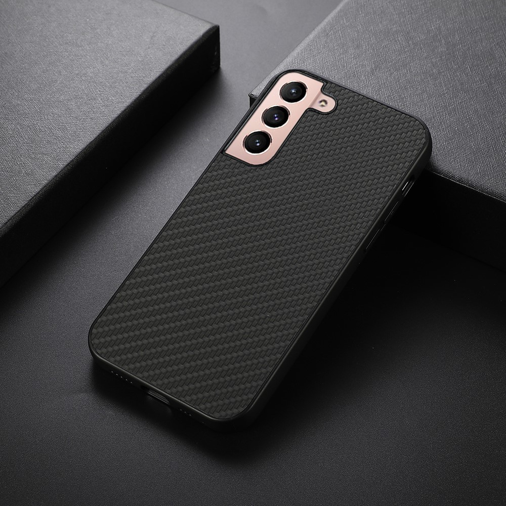Carbon Fiber Texture Phone Case PU Leather Coated PC + TPU Hybrid Cover for Samsung Galaxy S22 Plus - Black-4