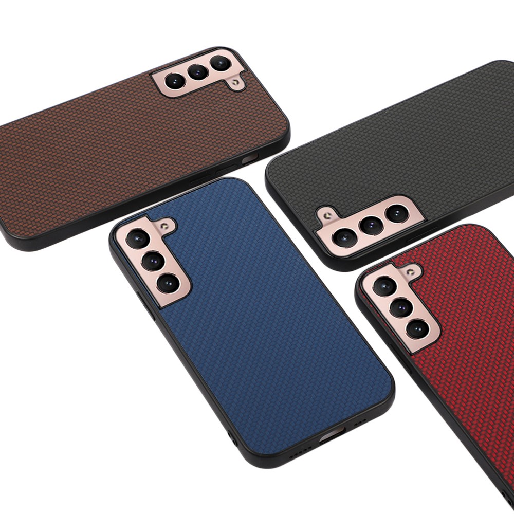 Carbon Fiber Texture Phone Case PU Leather Coated PC + TPU Hybrid Cover for Samsung Galaxy S22 Plus - Black-5