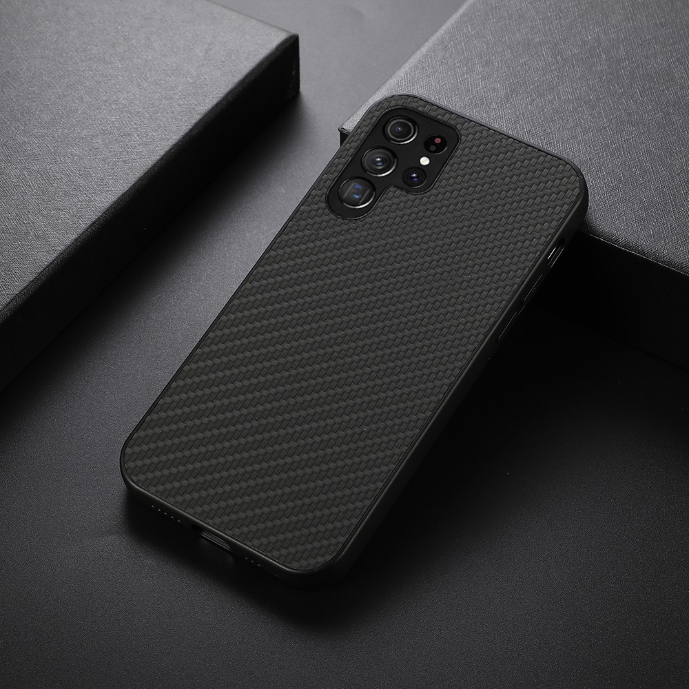 PU Leather Coated PC + TPU Carbon Fiber Texture Shockproof Phone Case Cover for Samsung Galaxy S22 Ultra - Black-4