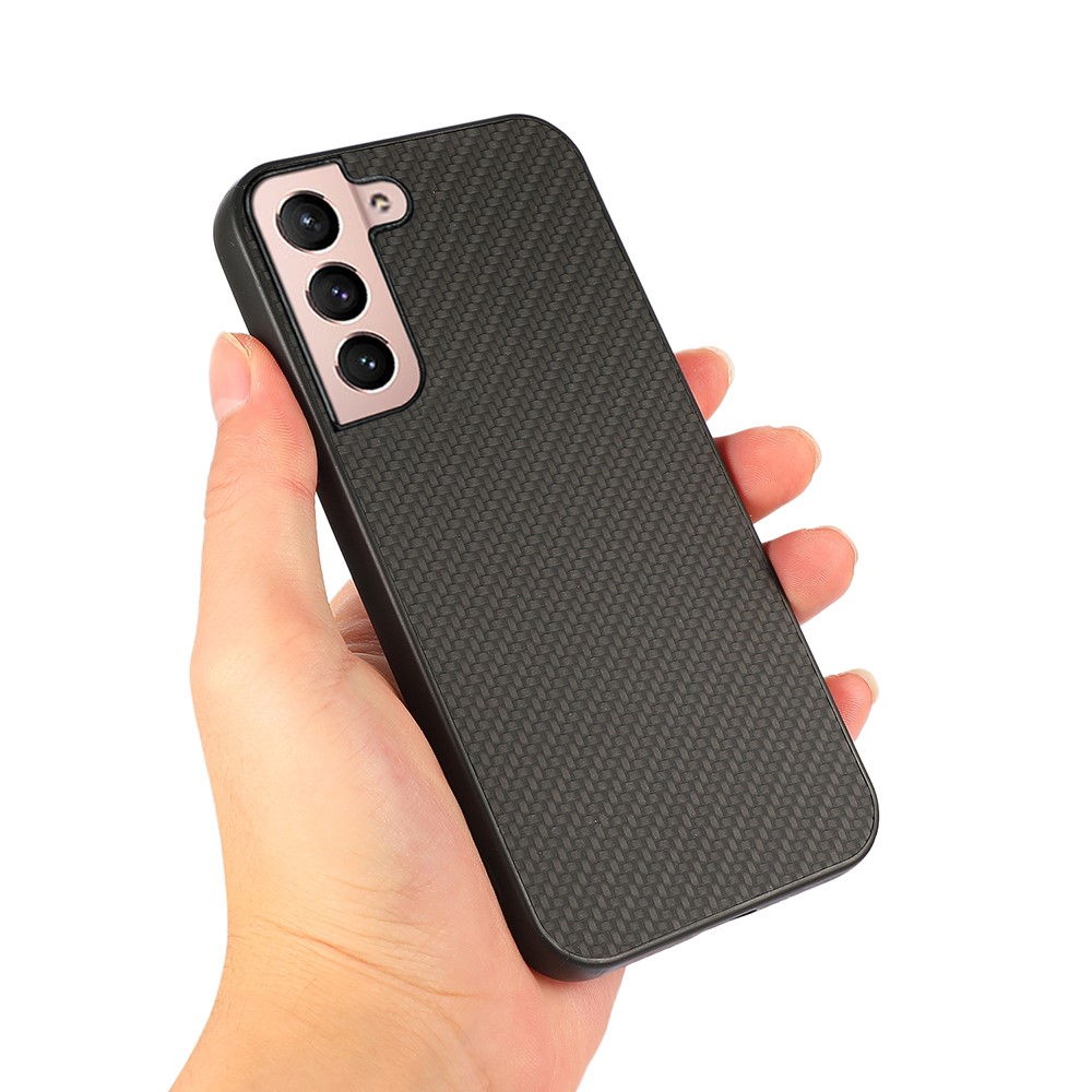 Carbon Fiber Texture Drop-resistant PU Leather Coated PC + TPU Phone Case Shell for Samsung Galaxy S22 - Black-2