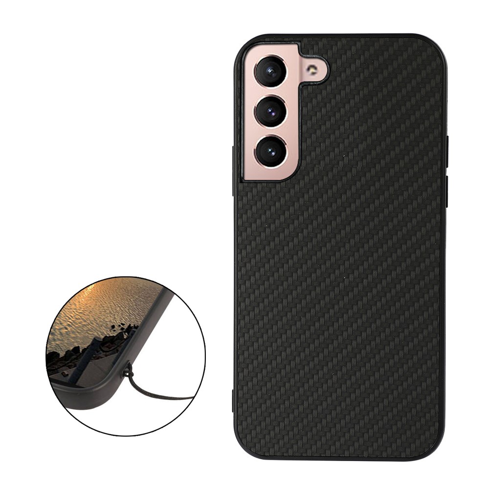 Carbon Fiber Texture Drop-resistant PU Leather Coated PC + TPU Phone Case Shell for Samsung Galaxy S22 - Black-3