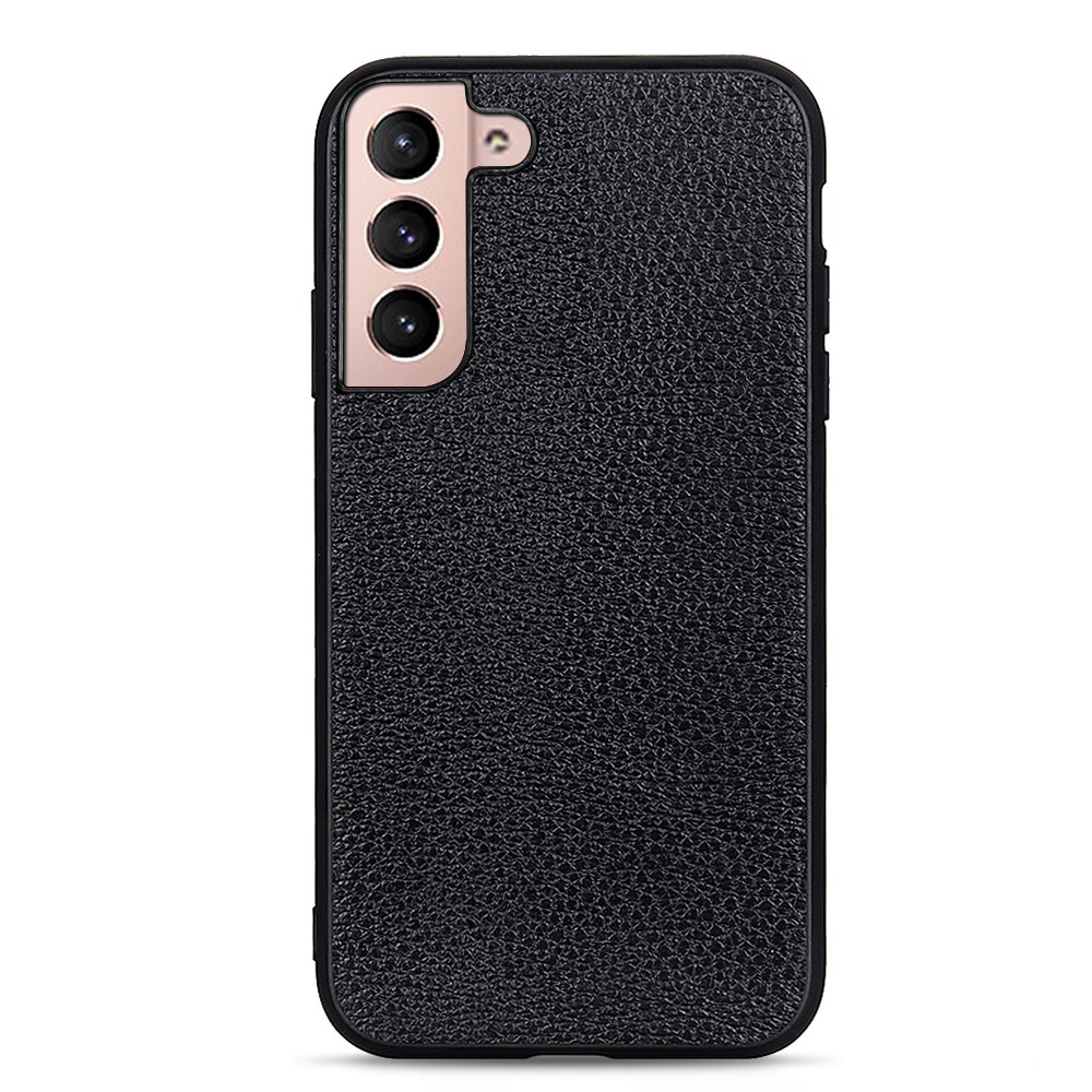 Litchi Texture Genuine Leather Coated TPU + PC Shockproof Mobile Phone Back Cover Case for Samsung Galaxy S22 Plus - Black-1