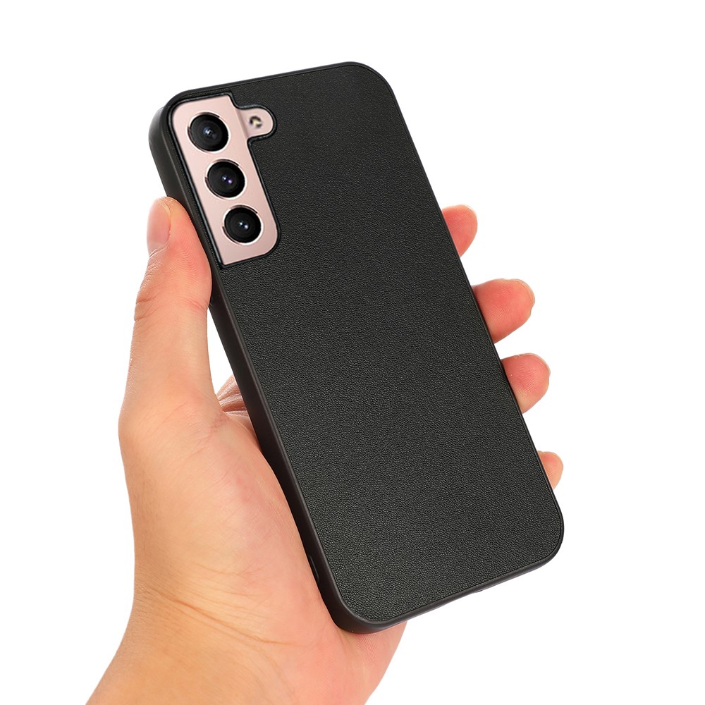 Textured Genuine Leather Coated PC + TPU Hybrid Case Well-protected Phone Cover for Samsung Galaxy S22 Plus - Black-3