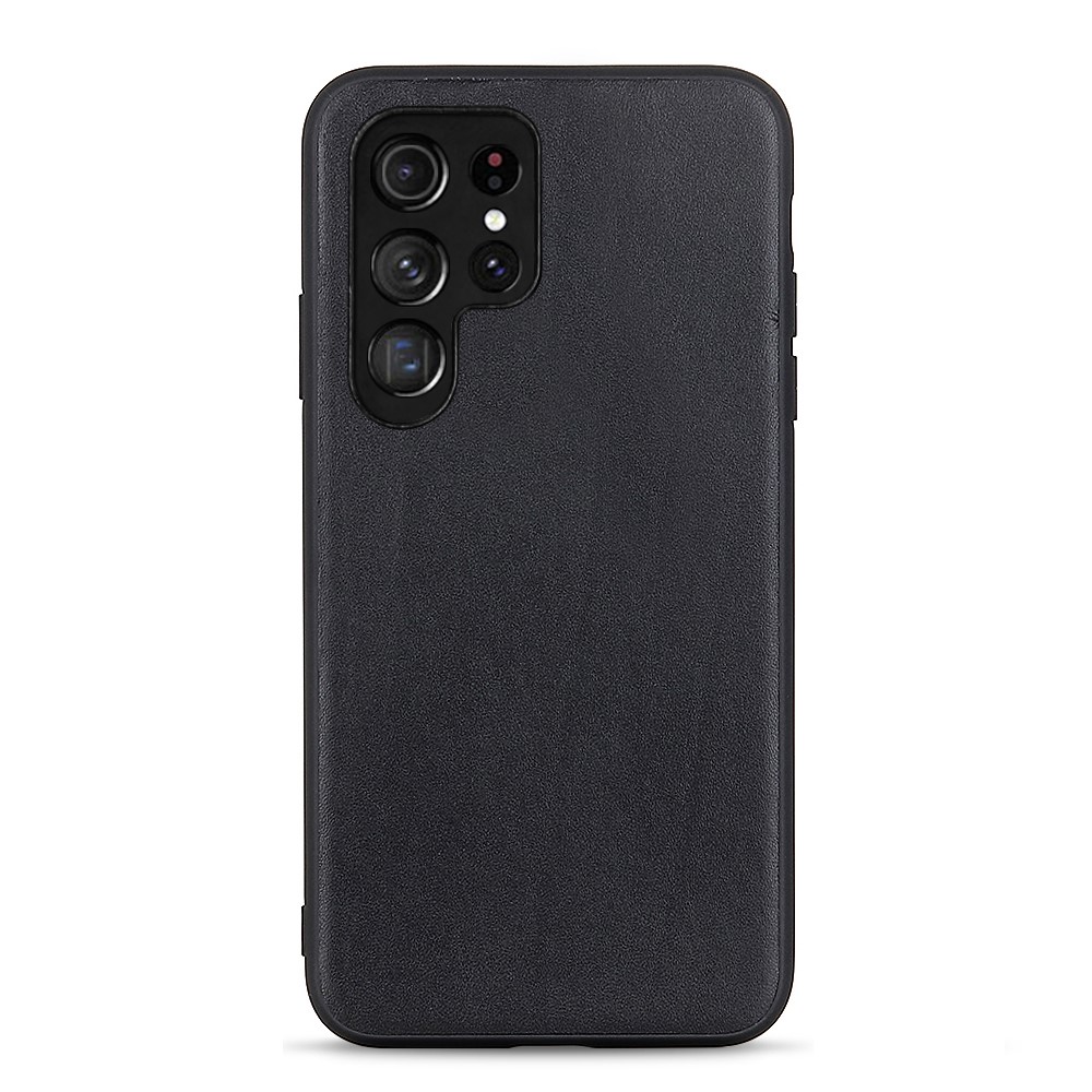 Textured Genuine Leather Coated PC + TPU Protective Phone Case Cover for Samsung Galaxy S22 Ultra - Black-1
