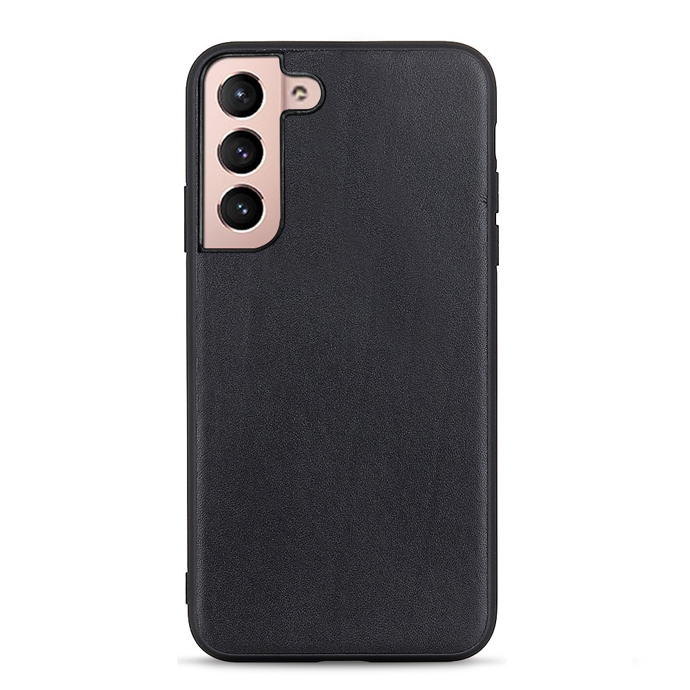 Genuine Leather Coated PC + TPU Anti-drop Textured Phone Case Shell for Samsung Galaxy S22 - Black-1