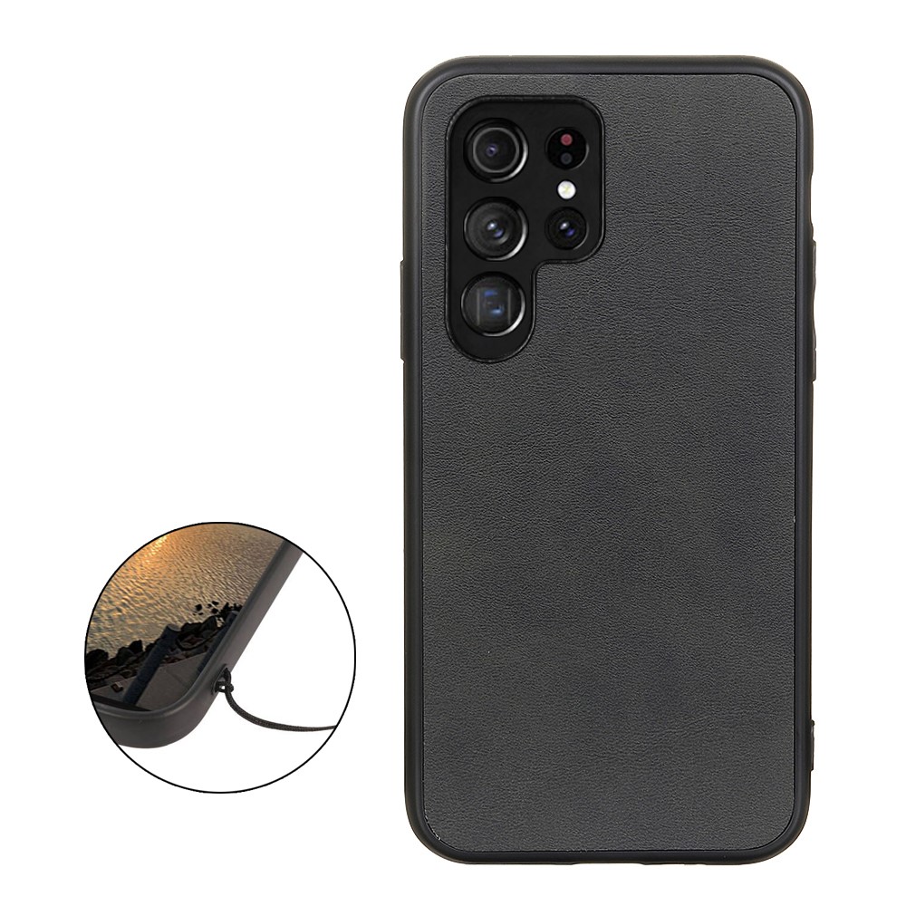 Well-protected Textured PU Leather Coated PC + TPU Phone Back Case Cover for Samsung Galaxy S22 Ultra - Black-2