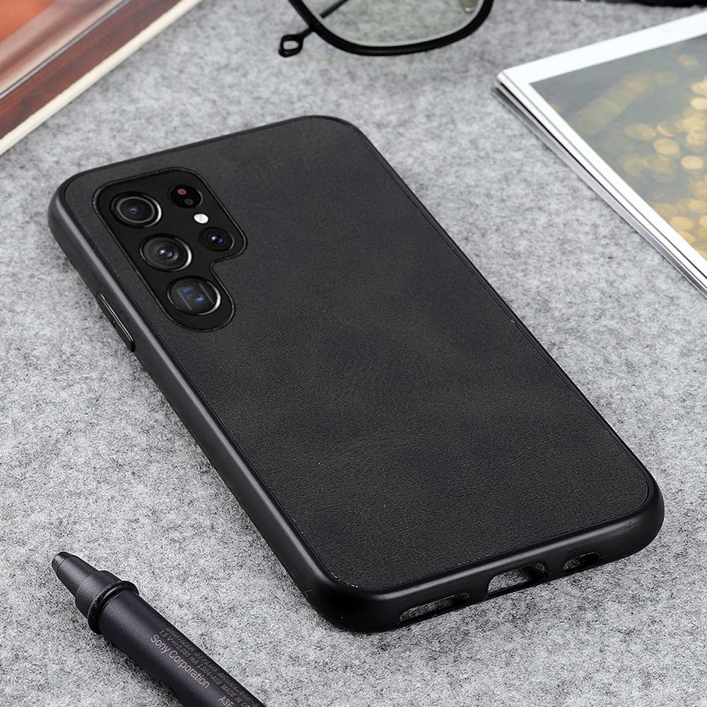 Well-protected Textured PU Leather Coated PC + TPU Phone Back Case Cover for Samsung Galaxy S22 Ultra - Black-3