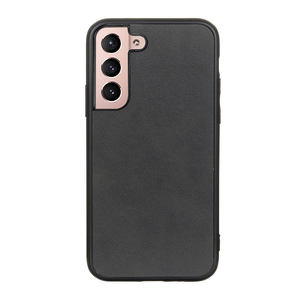 Scratch-resistant PU Leather Coated PC + TPU Textured Phone Case Shell for Samsung Galaxy S22 - Black-1