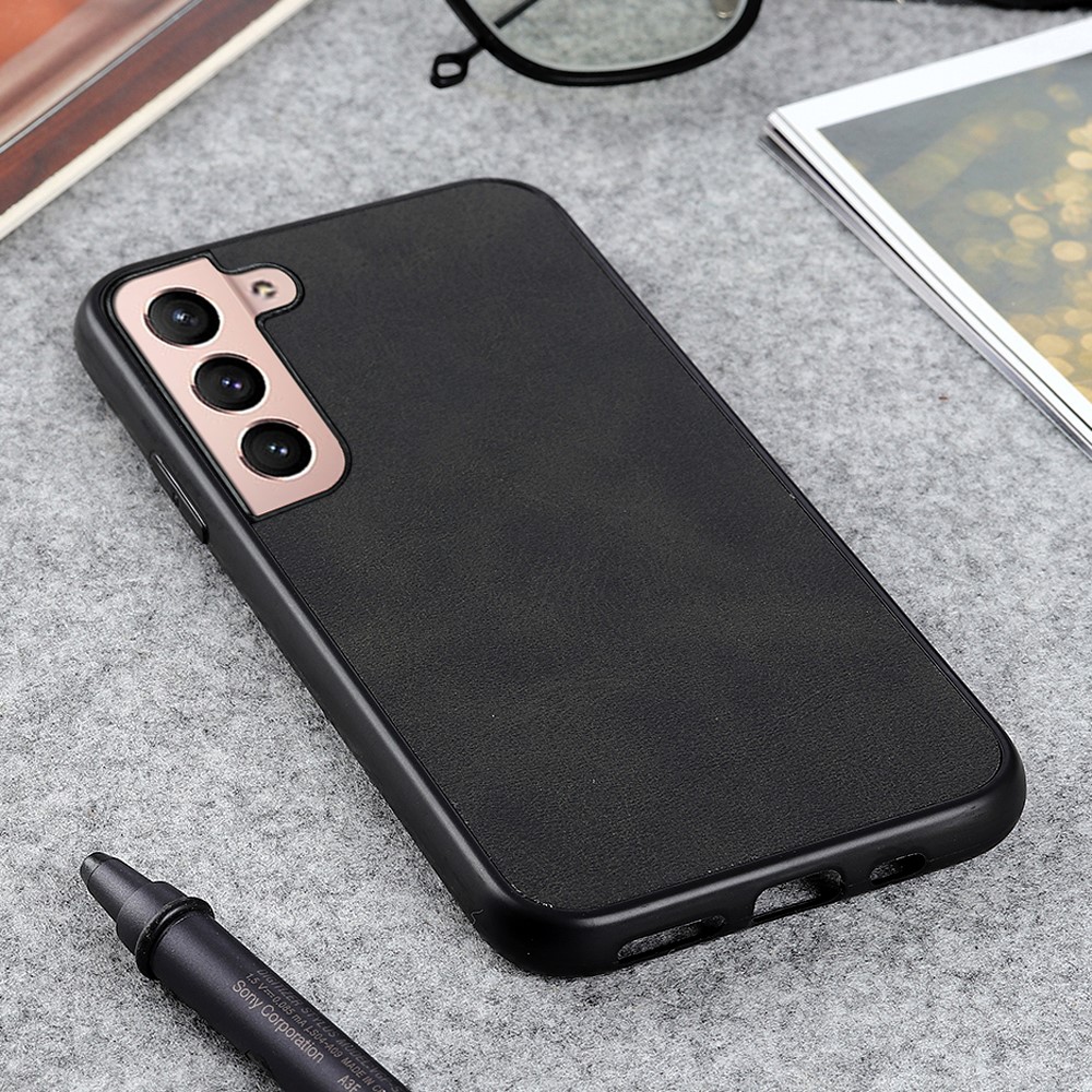 Textured PU Leather Coating PC + TPU Hybrid Cover Protective Phone Case for Samsung Galaxy S22 Plus - Black-3