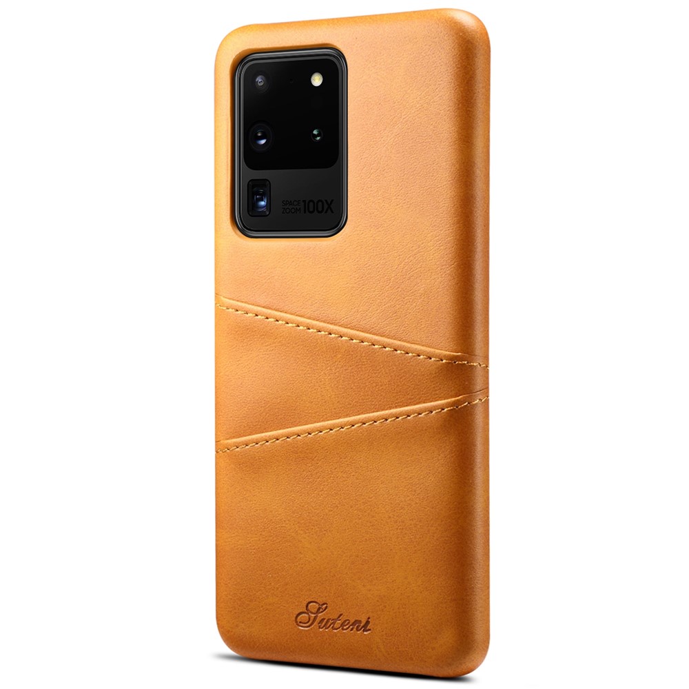 SUTENI PU Leather Coated PC Case Large Cutouts Easy Ports Access with Card Holders for Samsung Galaxy S20 Ultra - Khaki-3