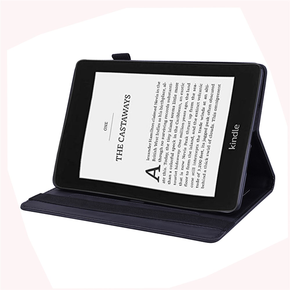 Flower Pattern Imprinting Flip Cover Stand Design Leather Tablet Case with Card Slots and Elastic Pen Holder Loop for Amazon Kindle Paperwhite 5 (2021) - Black-7