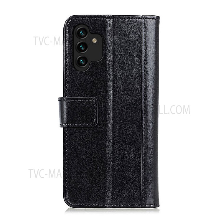 Crazy Horse Texture PU Leather Stand Wallet Case Magnetic Clasp Rivet Decor Protective Phone Cover for Samsung Galaxy A13 4G - Black-3