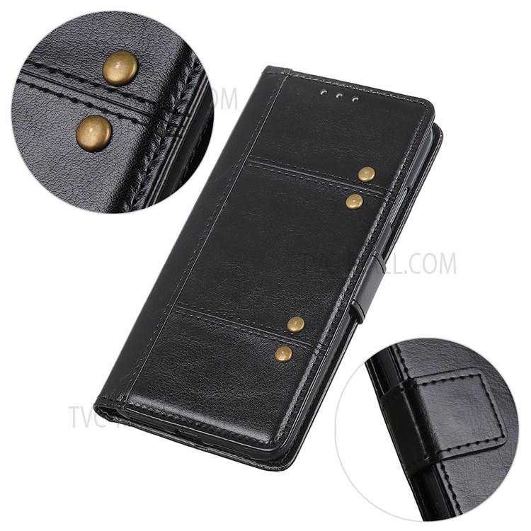 Crazy Horse Texture PU Leather Stand Wallet Case Magnetic Clasp Rivet Decor Protective Phone Cover for Samsung Galaxy A13 4G - Black-7