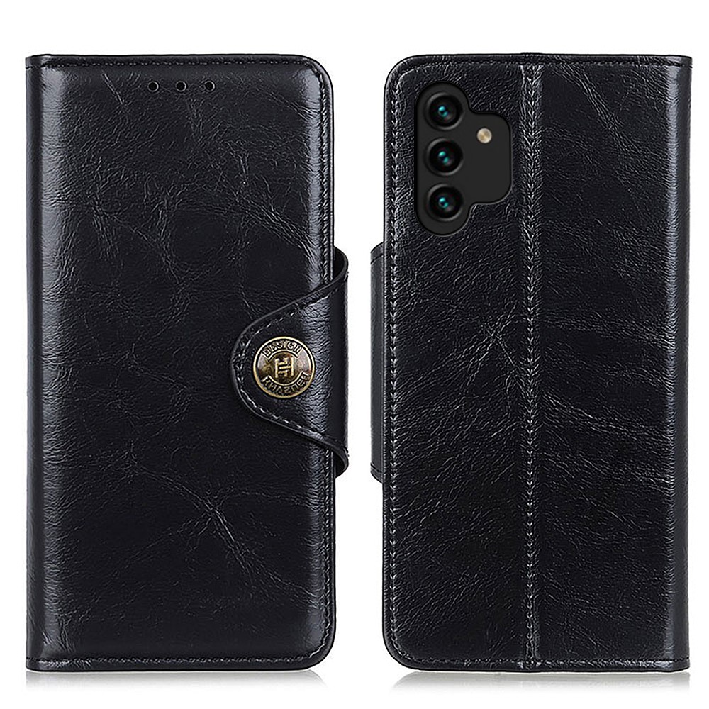 KHAZNE PU Leather Magnetic Flip Wallet Stand Shockproof Full Body Protective Cover for Samsung Galaxy A13 4G - Black-1