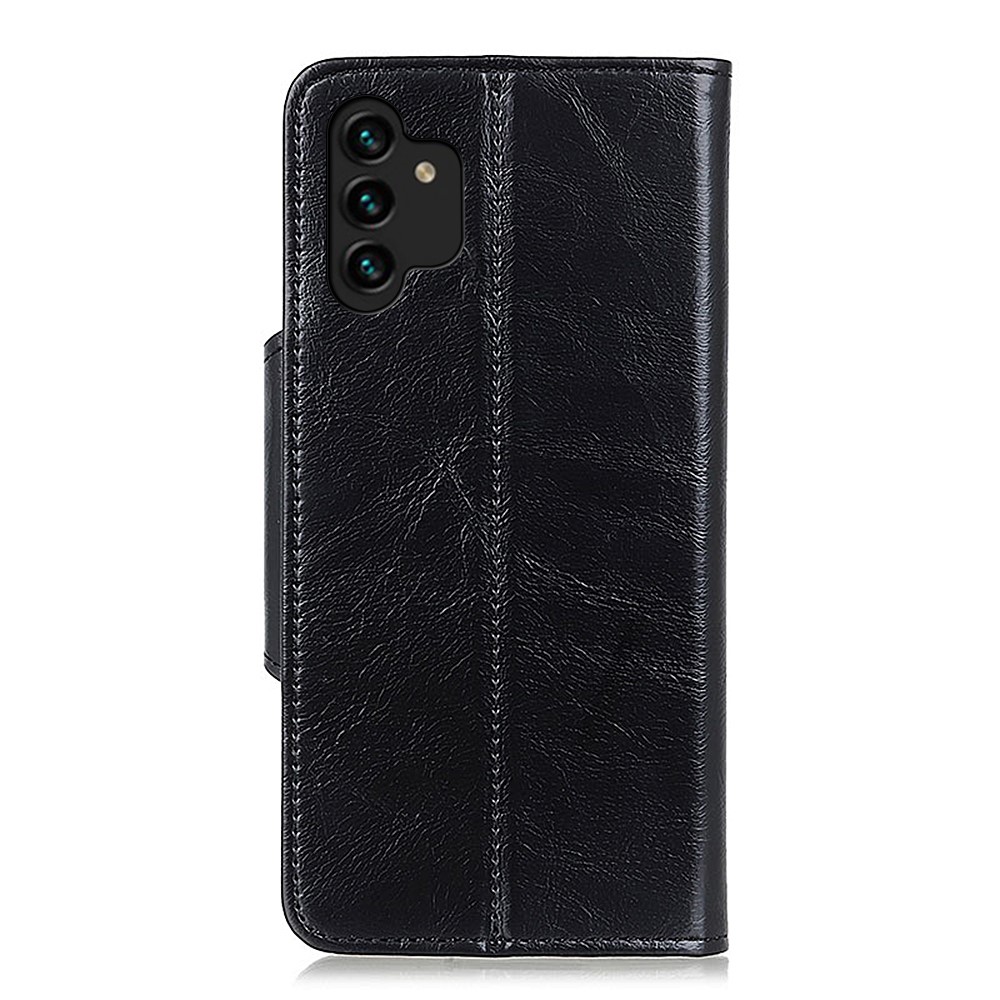 KHAZNE PU Leather Magnetic Flip Wallet Stand Shockproof Full Body Protective Cover for Samsung Galaxy A13 4G - Black-3
