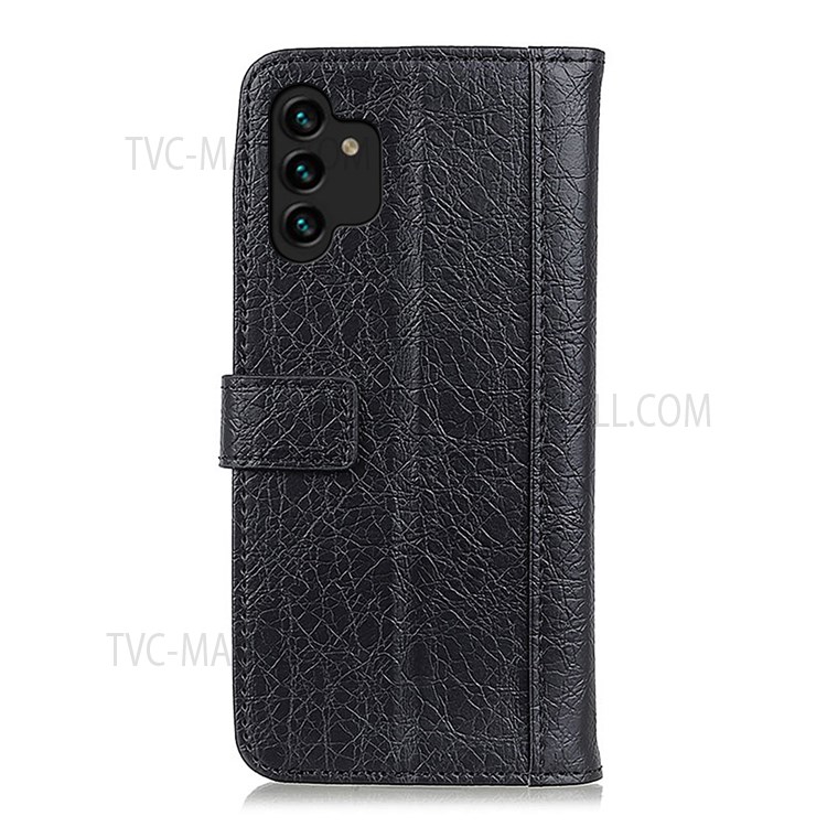 KHAZNEH Rhino Texture Split Leather Folio Flip Cover Wallet Stand Magnetic Phone Case for Samsung Galaxy A13 4G - Black-3