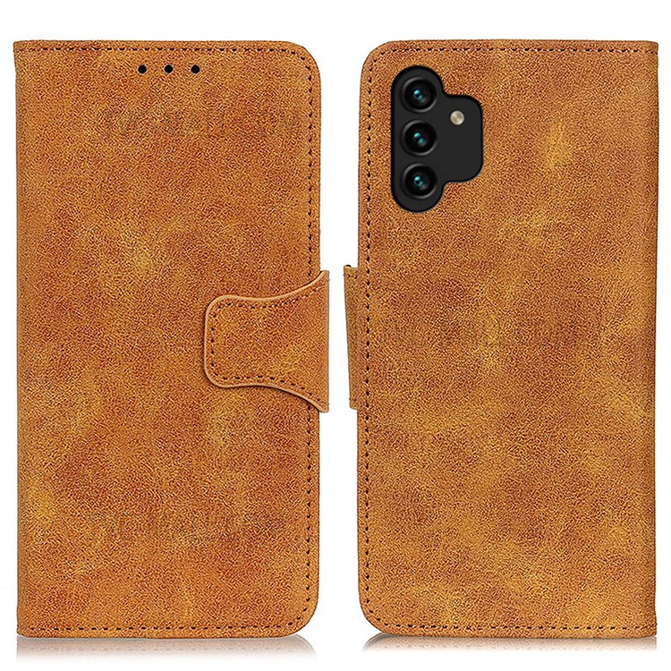 Stand Function Split Leather Flip Wallet Cover Retro Style Full Protective Phone Case for Samsung Galaxy A13 4G - Yellow-1