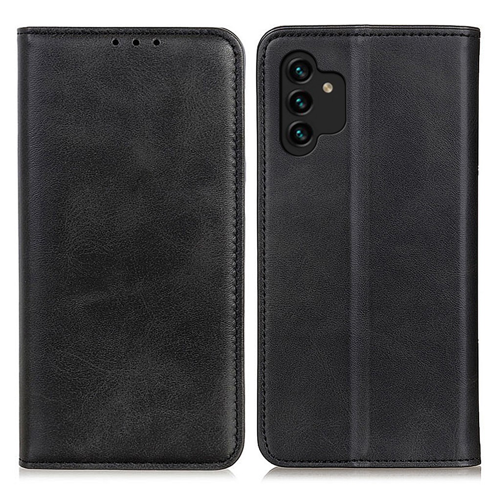 Split Leather Soft TPU Shockproof Flip Cover Wallet Stand Magnetic Auto Closure Phone Case for Samsung Galaxy A13 4G - Black-1
